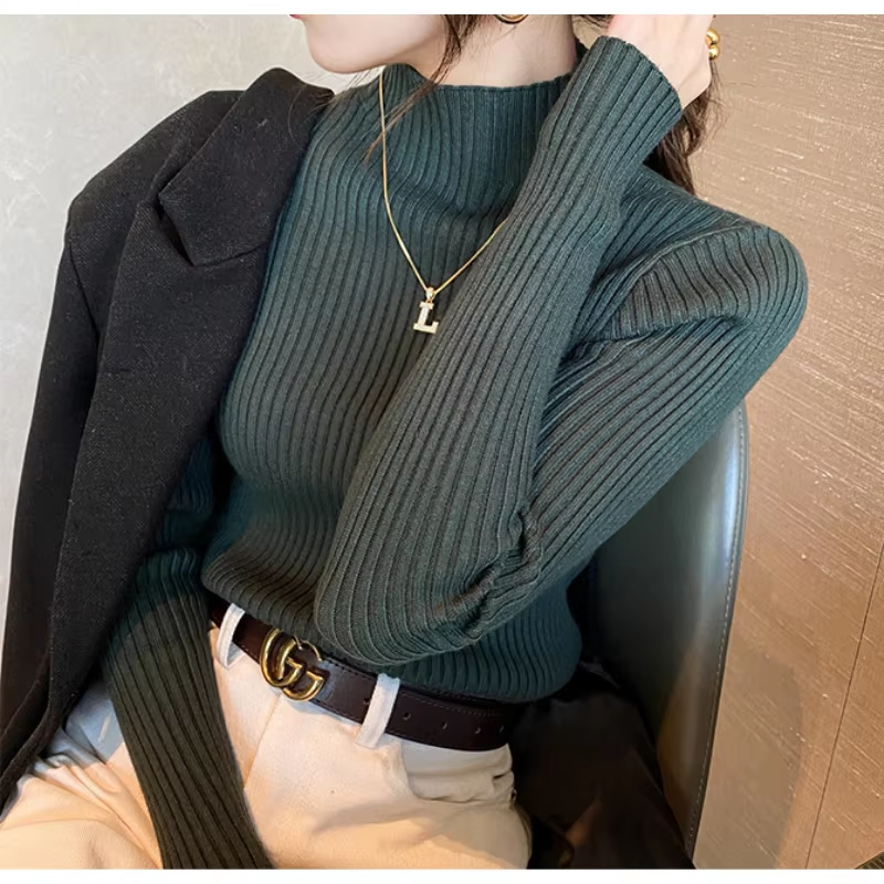Thumbnail: New Women's Elegant Solid Basic Knitted Tops Women Turtlneck Sweater Long Sleeve