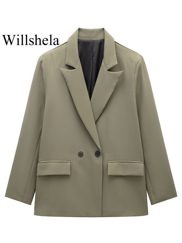 Thumbnail: Willshela Women Fashion With Pockets Solid Double Breasted Blazer Vintage Long S