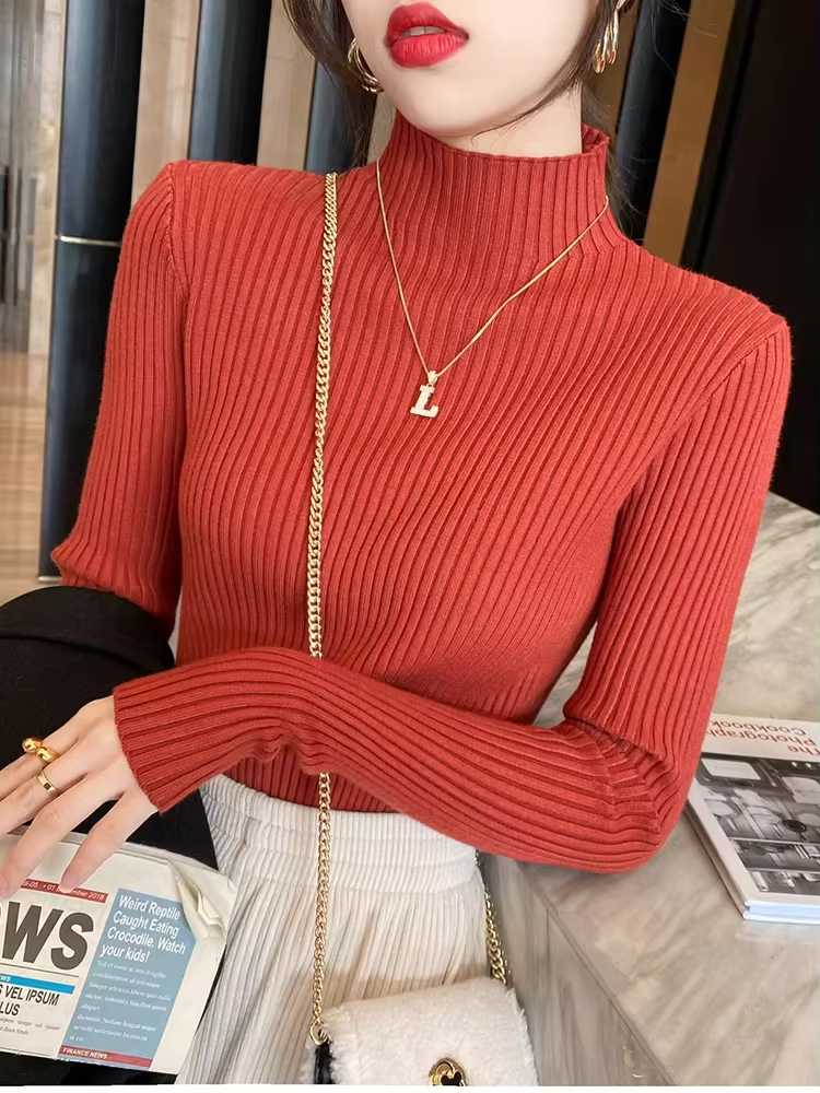 Thumbnail: New Women's Elegant Solid Basic Knitted Tops Women Turtlneck Sweater Long Sleeve