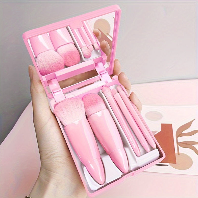 Thumbnail: 5Pcs Portable Makeup Brush Set With Mirror -  Foldable Travel Kit ，Mini Makeup