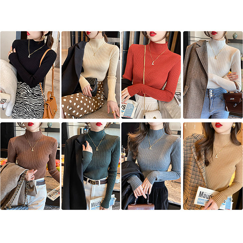 Thumbnail: New Women's Elegant Solid Basic Knitted Tops Women Turtlneck Sweater Long Sleeve