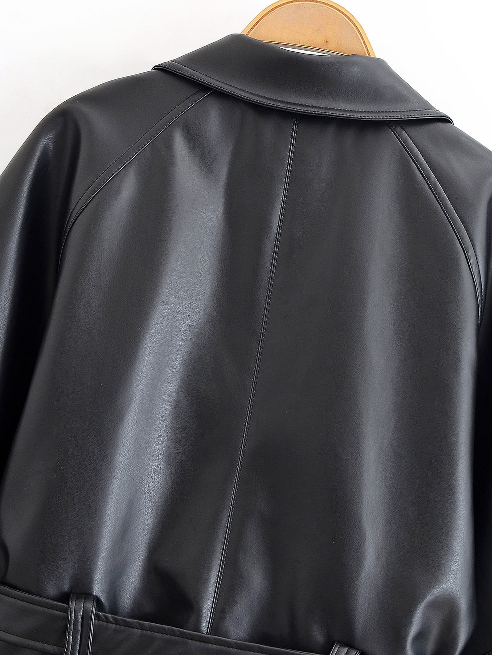 Thumbnail: HH Women Fashion Black Short Faux Leather Trench Coat Long Sleeve Lapel Jacket W