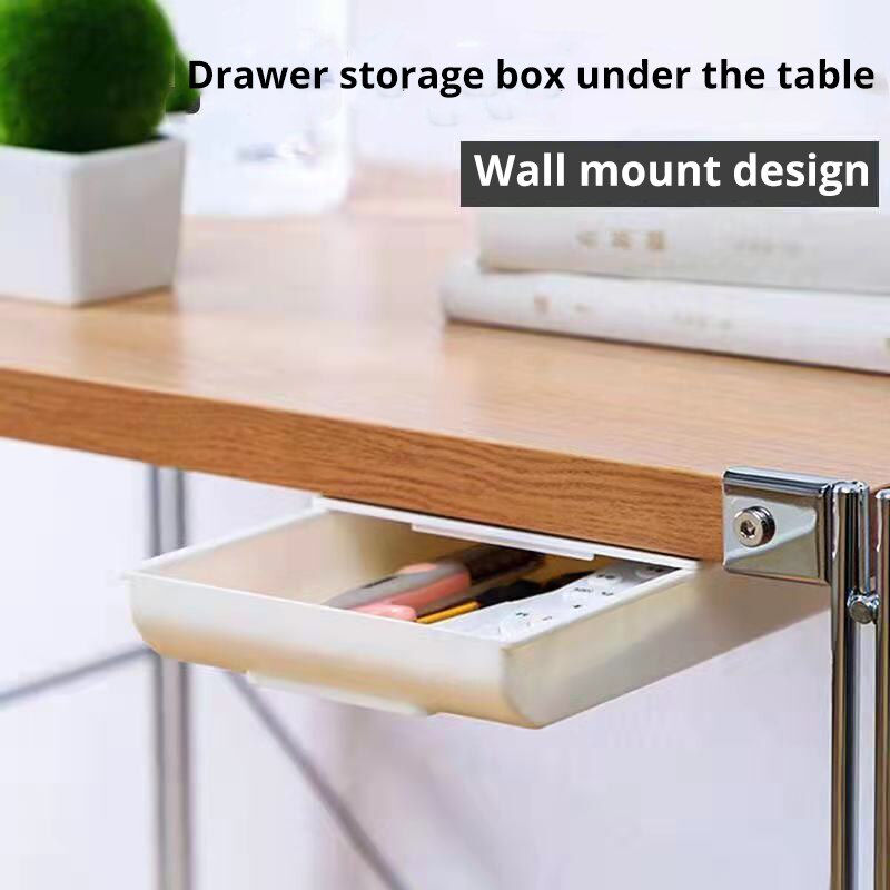 Thumbnail: 1pc White SelfAdhesive Storage Drawer Box Makeup Pencil Tray Desk Hidden Under D