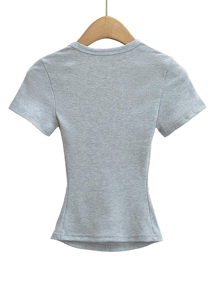 Thumbnail: Women's Slim Fit Square Collar Crop Top High Stretch Short Sleeve Pullover Sexy 