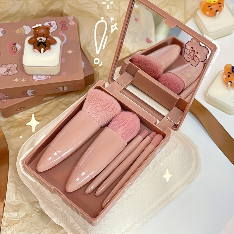 Thumbnail: 5Pcs Portable Makeup Brush Set With Mirror -  Foldable Travel Kit ，Mini Makeup