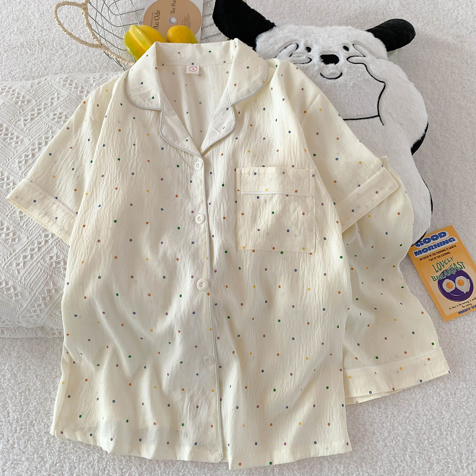 Thumbnail: Print Polka Dot Women Pajamas Sleepwear Cotton Pajama Set Top and Shorts 2 Piece
