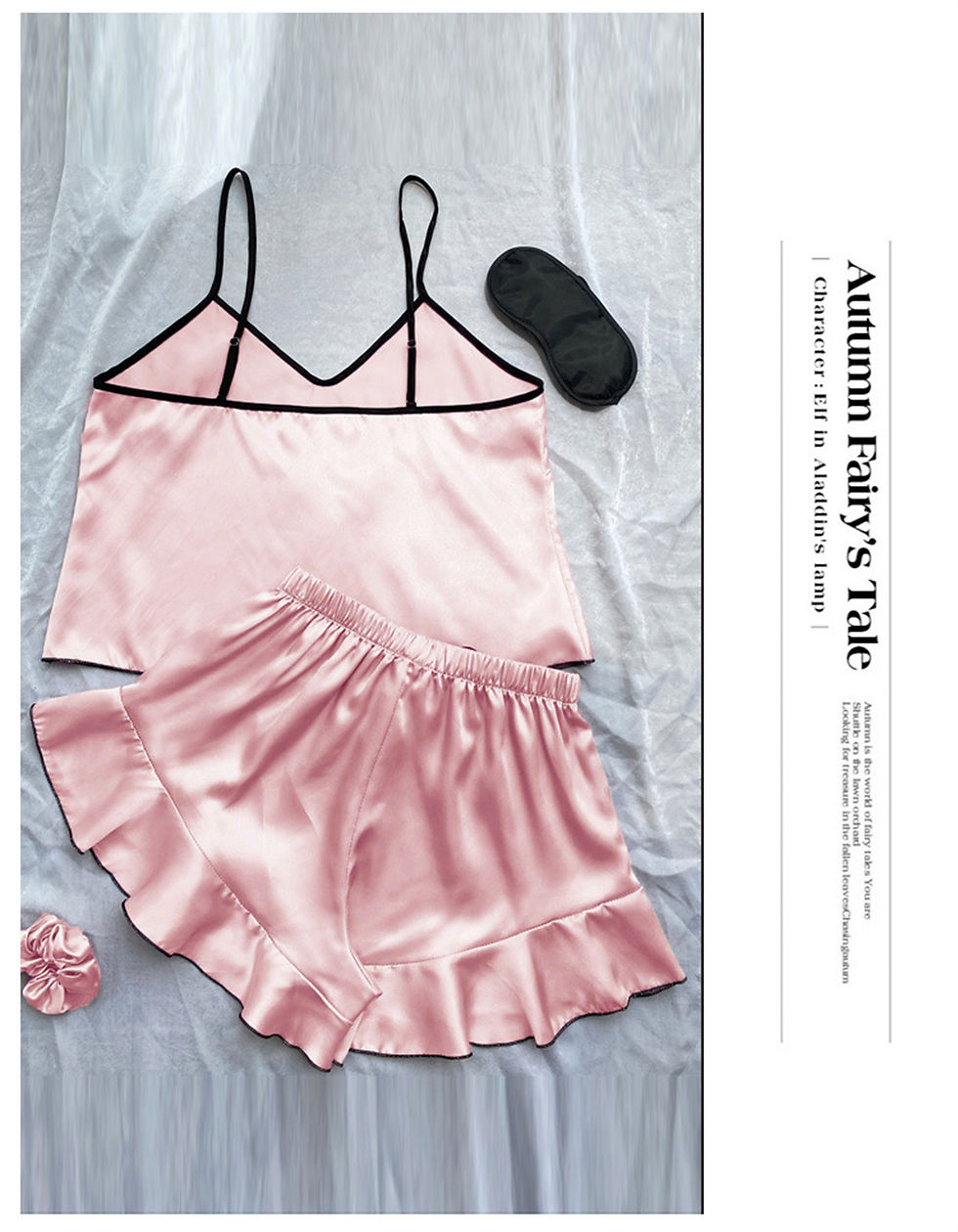 Thumbnail: Women's Smooth Satin Pajamas V-Neck T-Shirt Ruffled Edges And Bow Shorts Simple 