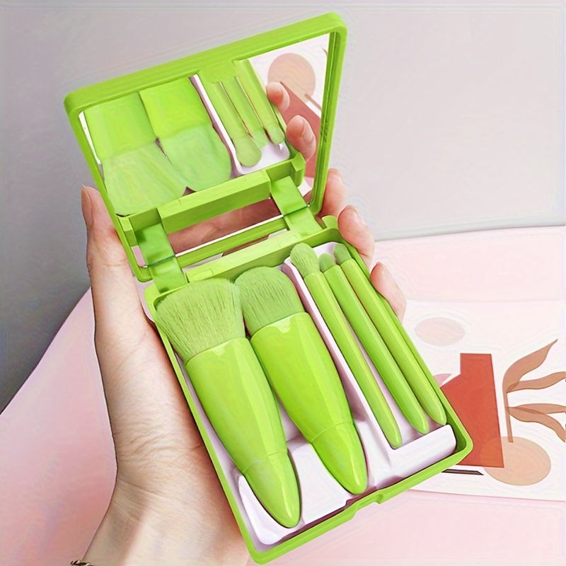Thumbnail: 5Pcs Portable Makeup Brush Set With Mirror -  Foldable Travel Kit ，Mini Makeup