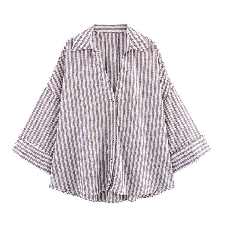 Thumbnail: HipSeam Wide Sleeved Shirt Women Spring Asymmetric Hem Button Women's Shirts Sim