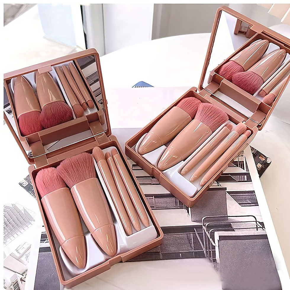 Thumbnail: 5Pcs Portable Makeup Brush Set With Mirror -  Foldable Travel Kit ，Mini Makeup