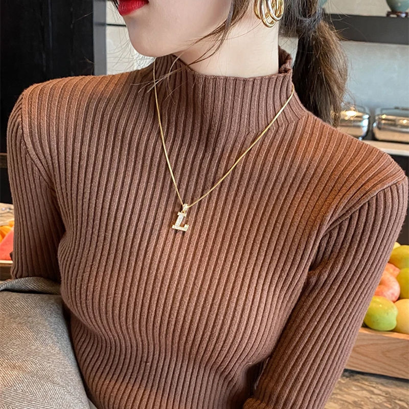 Thumbnail: New Women's Elegant Solid Basic Knitted Tops Women Turtlneck Sweater Long Sleeve