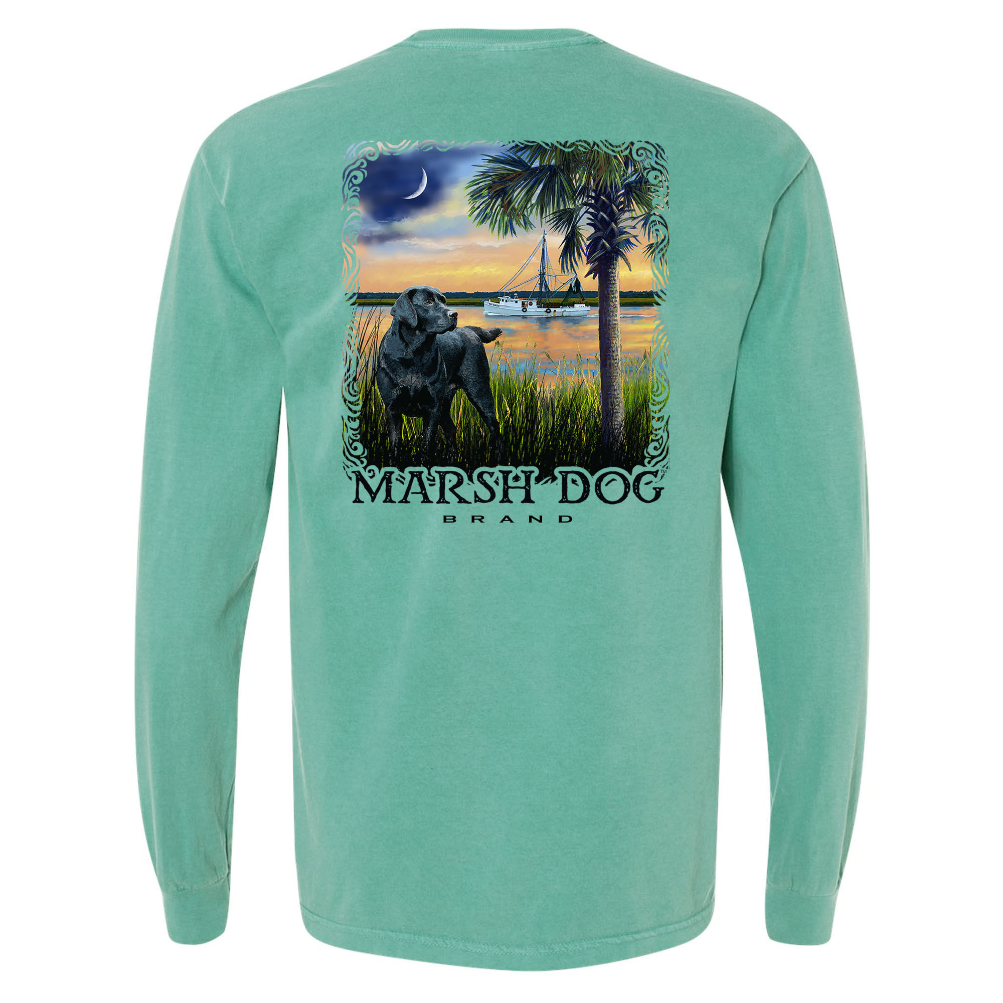 Marsh Dog & Shrimp Boat - Long Sleeve - Garment-dyed Seafoam