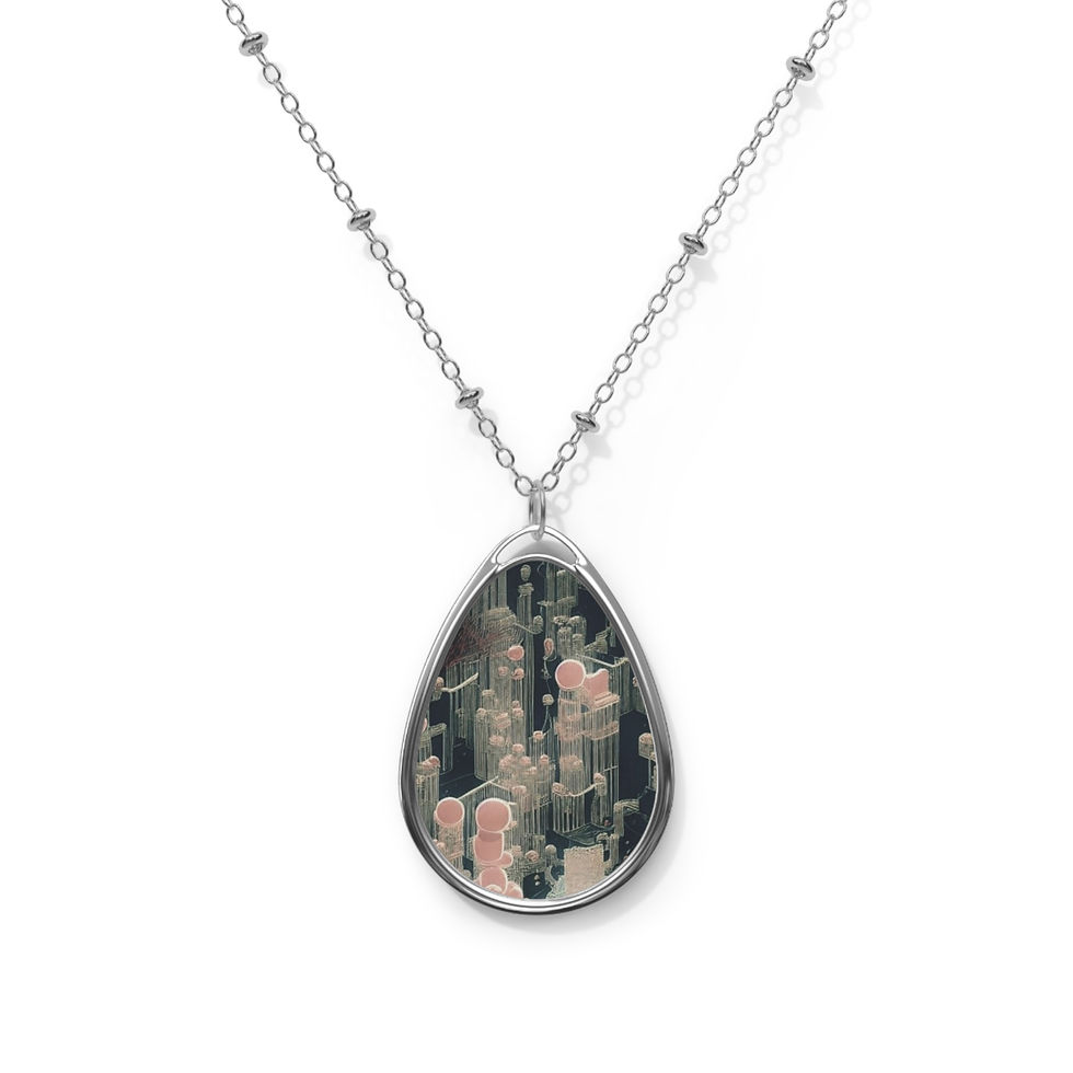 Oval Photo Teardrop Necklace —Ethno Cityscape Pendant