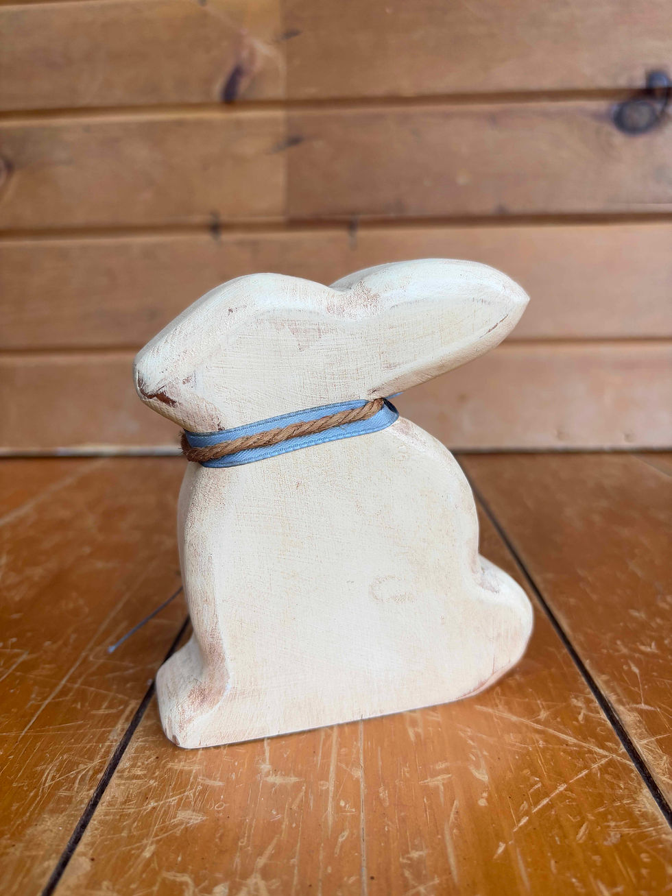 Thumbnail: Cottagecore Decor Wooden Bunny with Bow back