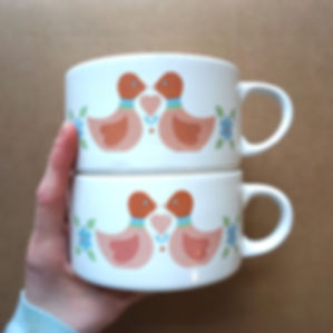 Vintage Love Birds Soup Mugs