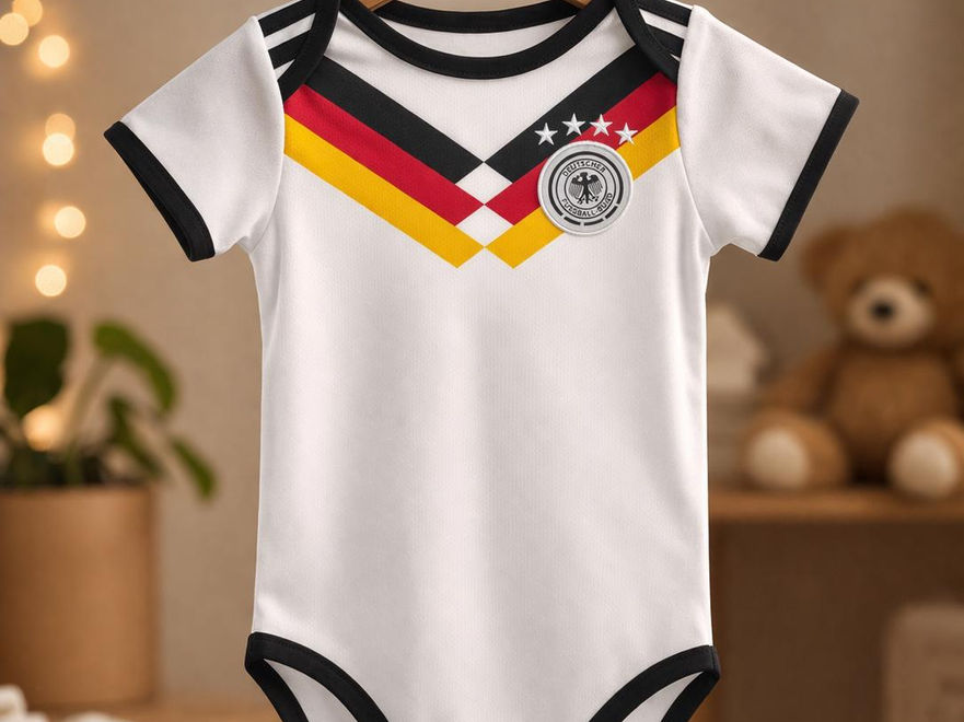 Germany Baby Soccer Romper Personalized Infant Soccer Outfit with Custom Name and Number Front View