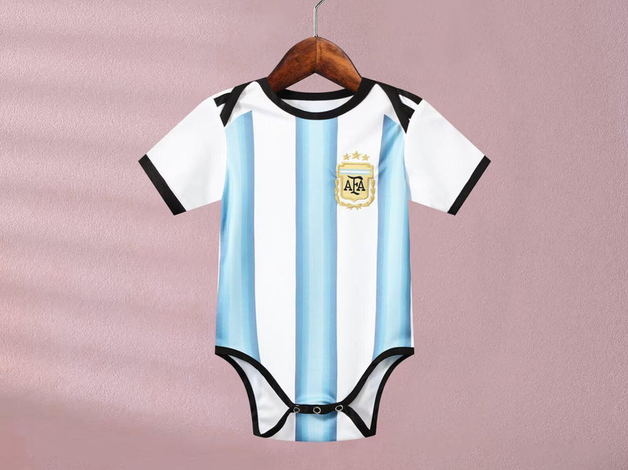 Argentina Baby Soccer Romper Personalized Infant Soccer Outfit with Custom Name and Number Hanging Display