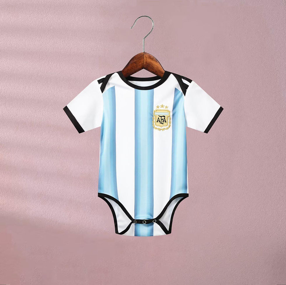 Argentina Baby Soccer Romper Personalized Infant Soccer Outfit with Custom Name and Number Hanging Display
