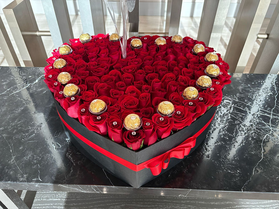 Thumbnail: Heart-shaped arrangement of red roses with candies, Box of Preserved Roses in Seasonal Tones