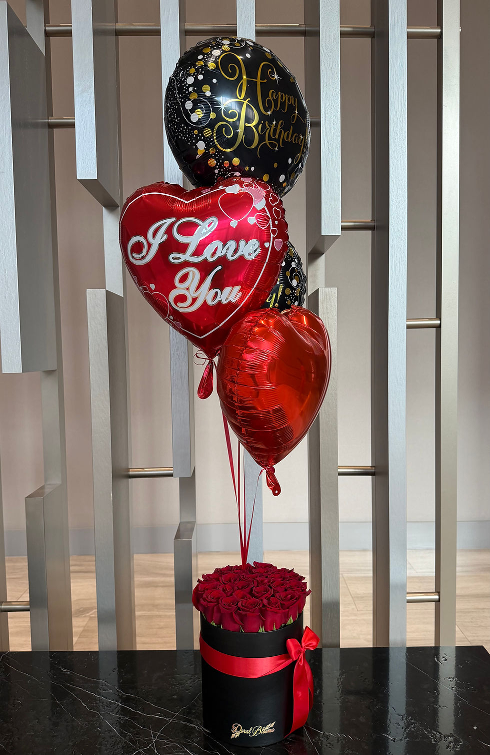 Thumbnail: Luxury Box with Red Roses and Balloons