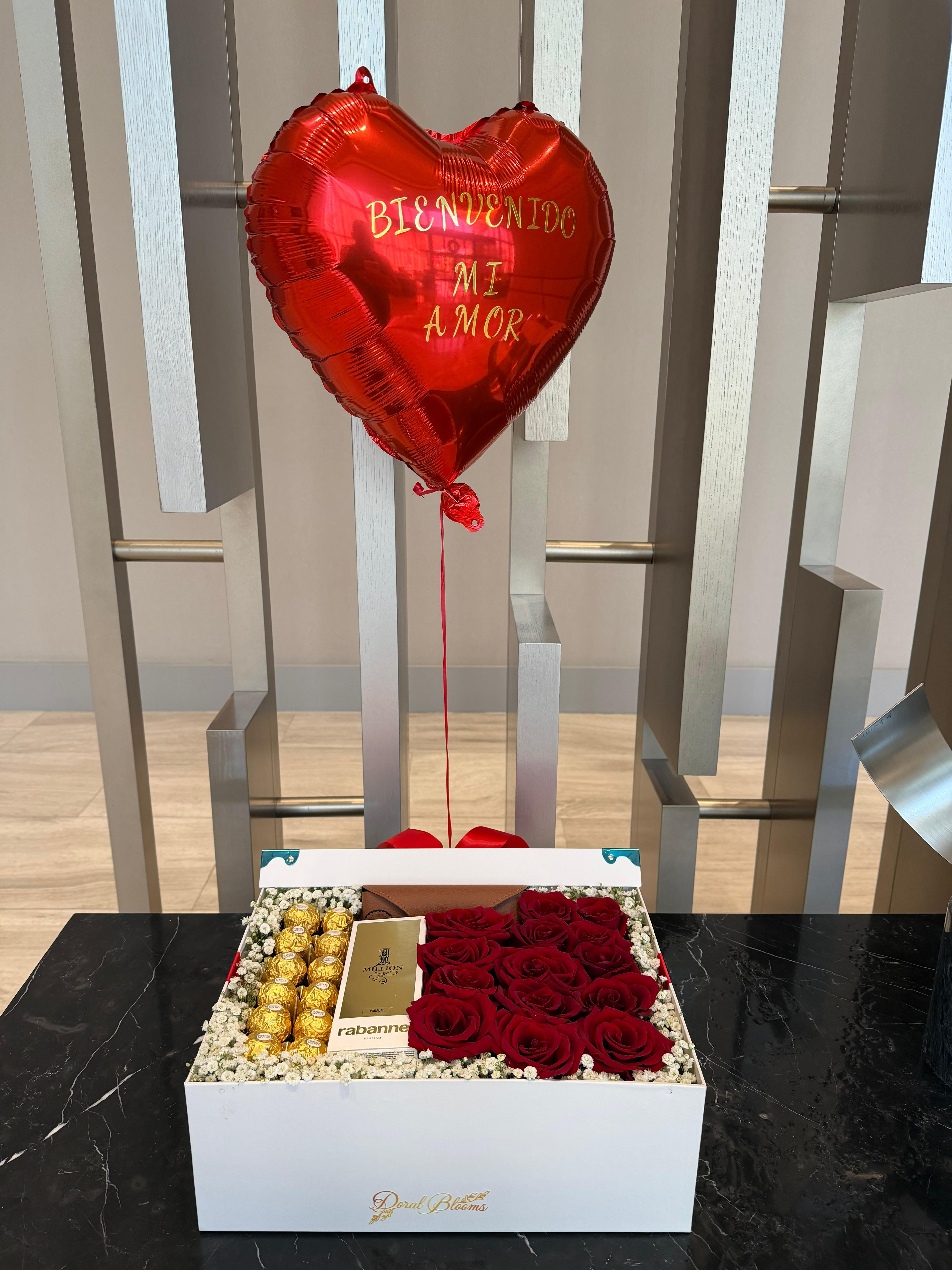 Luxury box with roses and chocolate