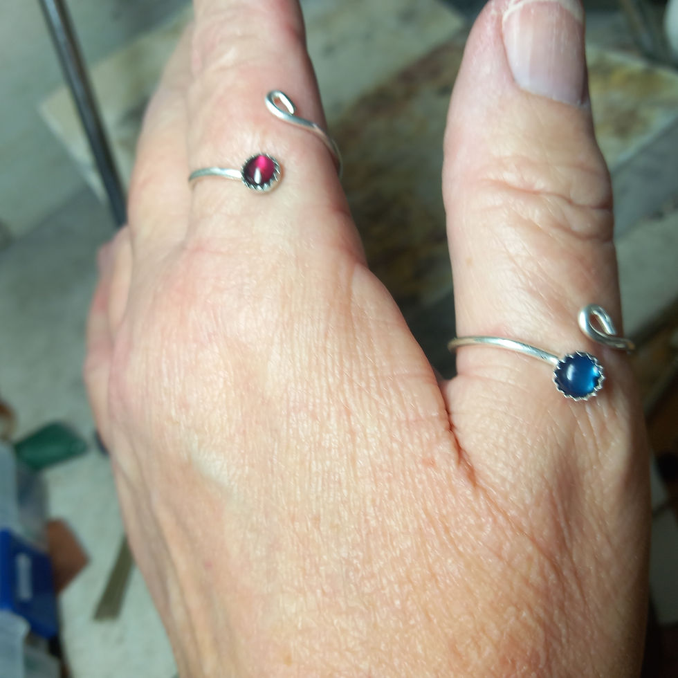 Thumbnail: Sterling silver adjustable gemstone ring 