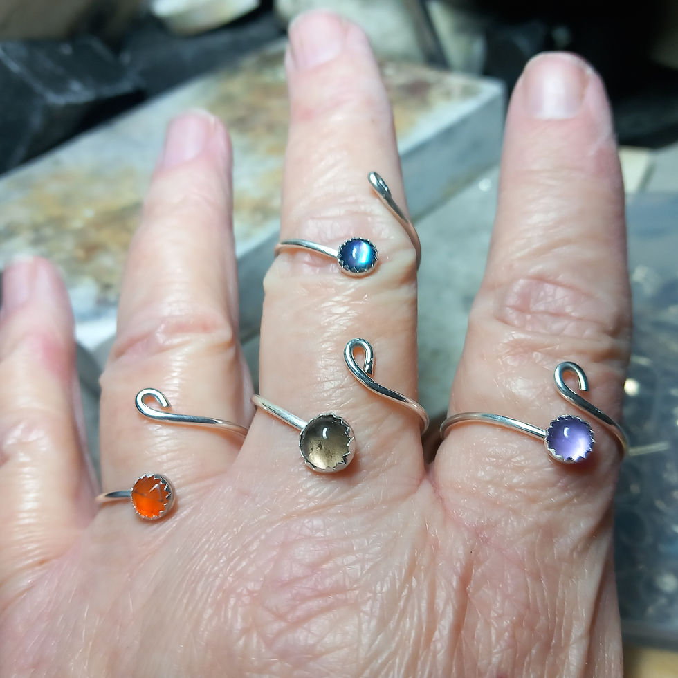 Thumbnail: Sterling silver adjustable gemstone ring 