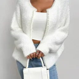 Pearl Trim Fuzy Cardigan
