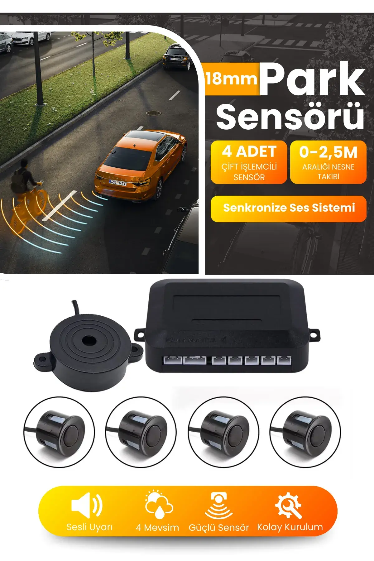 18 Mm Siyah Araç Park Sensörü Ses Ikazlı Sensör Göz