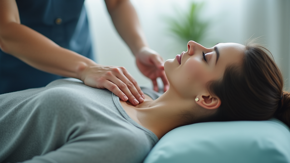 Close-up view of a physiotherapy session focusing on a woman receiving treatment