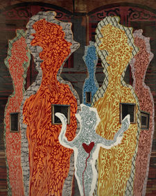 Mixed technique, photomanipulation, photomontage, digital drawing, Unique edition, fine art to collect, the emotional struggle of a child yearning for connection and warmth in an environment defined by emotional barriers and detachment