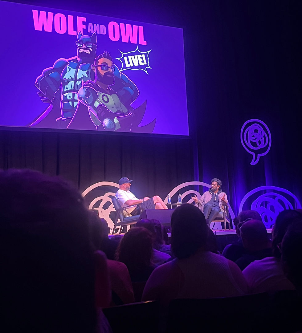 Romesh Ranganathan and Tom Davis on stage