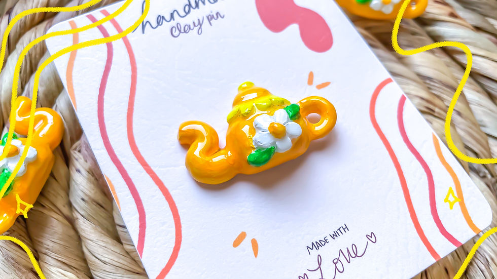 Handmade 3D Teapot Clay Pin Badge