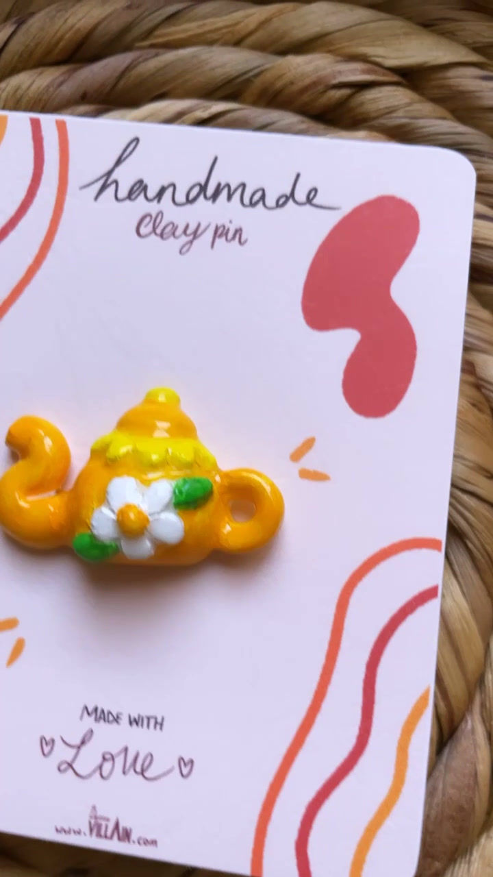 Thumbnail: Handmade 3D Teapot Clay Pin Badge