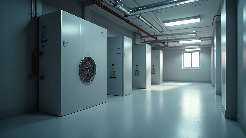 Wide angle view of a modern HVAC system installation