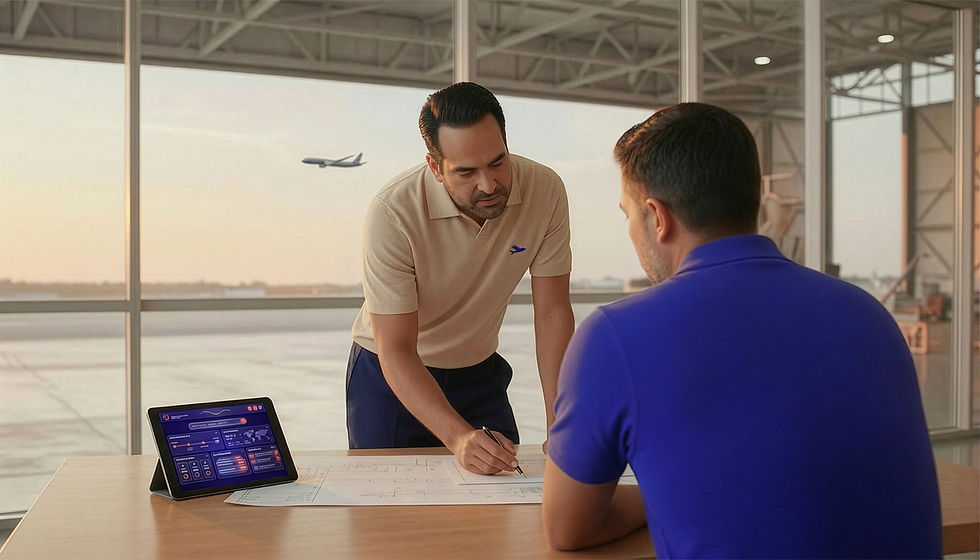 Frank and Felipe coordinating aircraft parts sourcing and AOG support