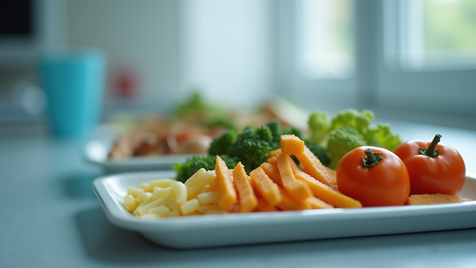 close-up view of a hospital meal tray with balanced nutrition