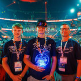 Team Challenge Accepted smiling while holding their 2nd place trophy at the SkillsUSA Awards Show 