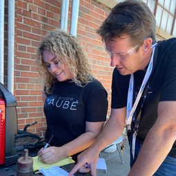 Tool tech brandy aube and make48 ceo tom gray working on instructions