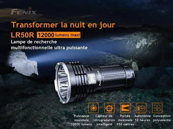 Miniature : Fenix LR50R - 12 000 lumens - 950 mètres de portée - Pack complet