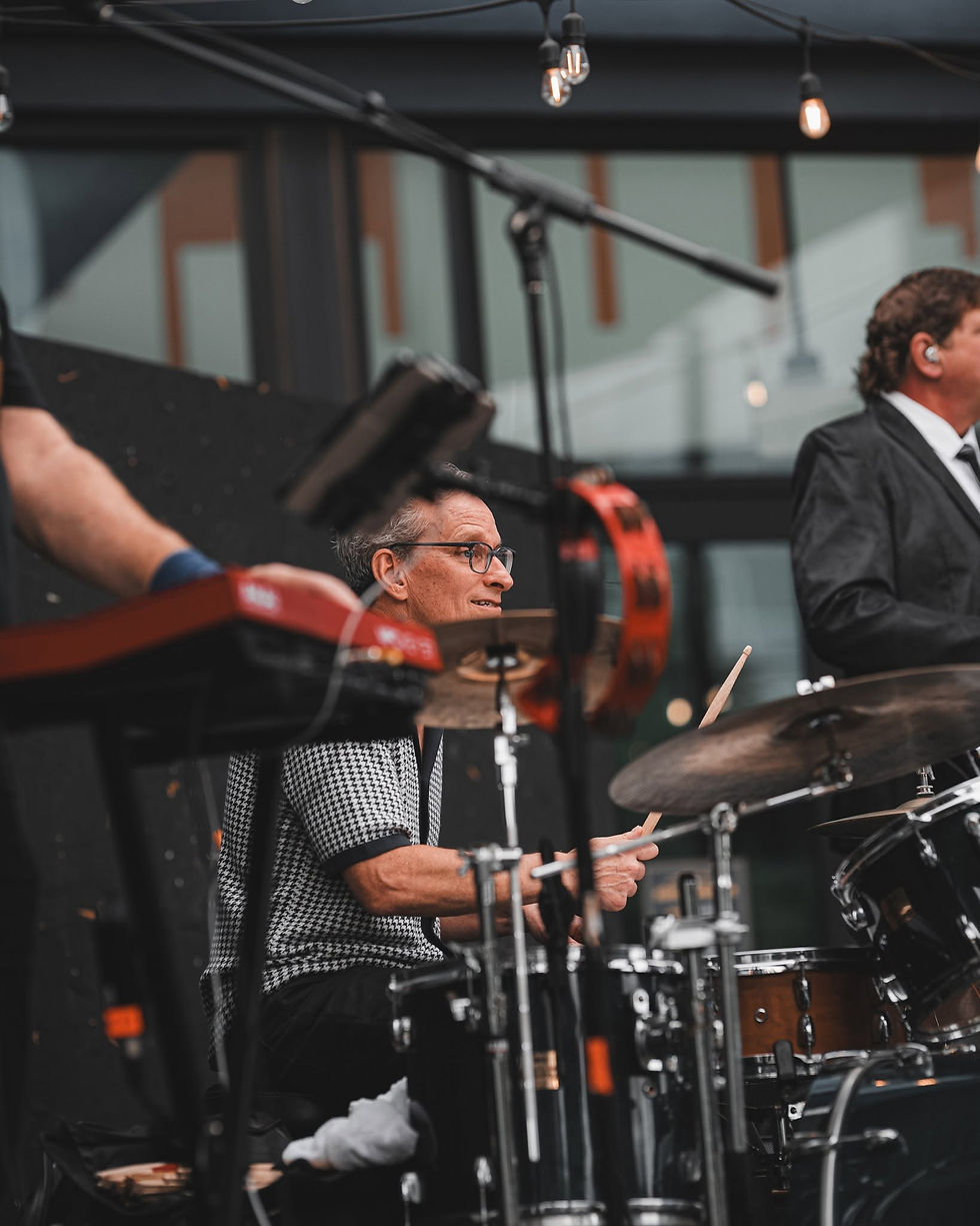 Every great band needs someone who keeps everyone honest. Bob is a highly trained in "Horn tempo lie detector" —one backbeat at a time.