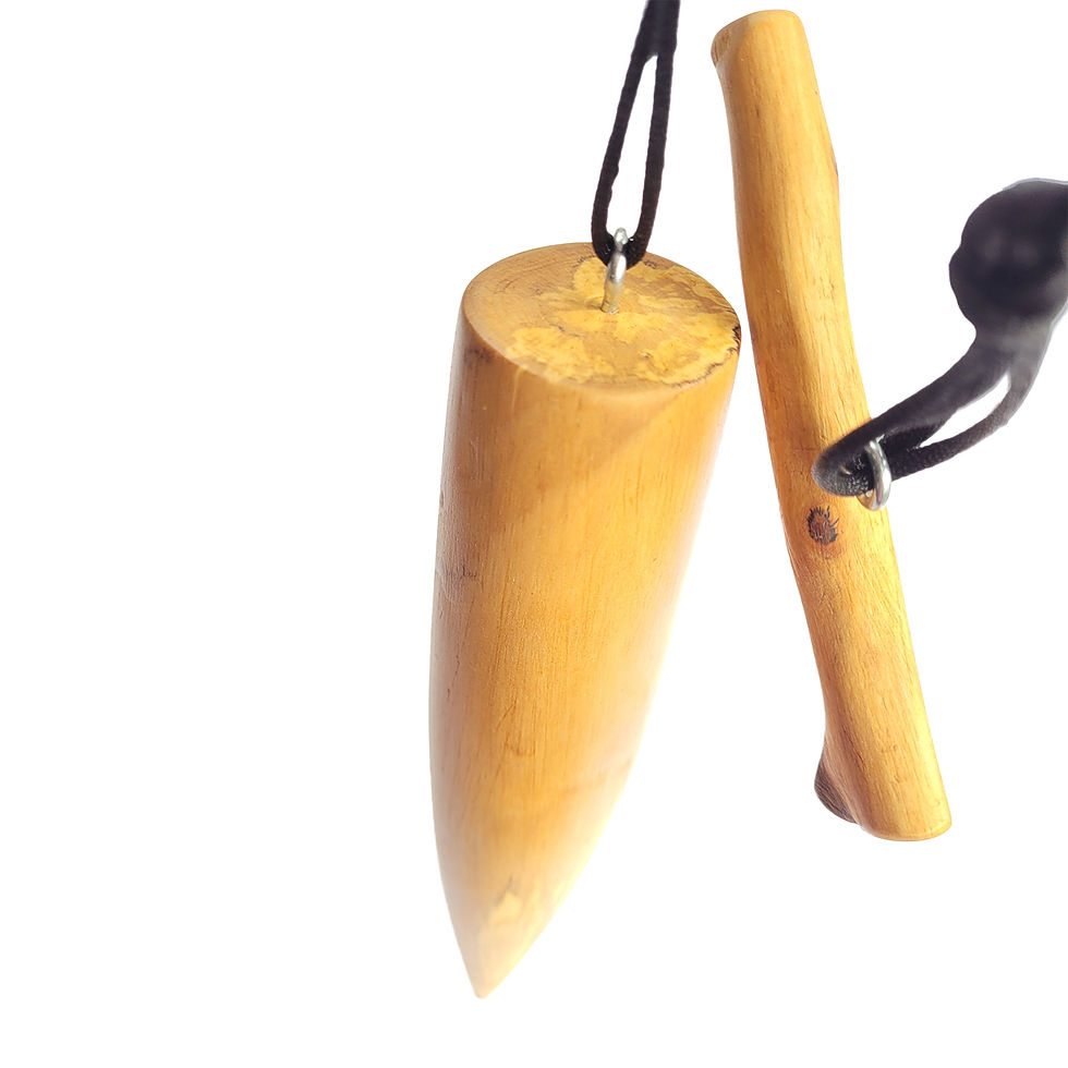 Thumbnail: Large Birch Wood Reiki Healing Pendulum hanging looking down