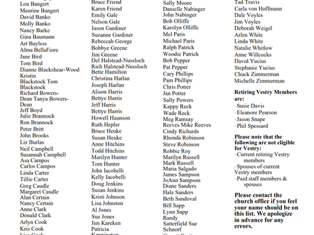 2022 Eligible Vestry Nominees