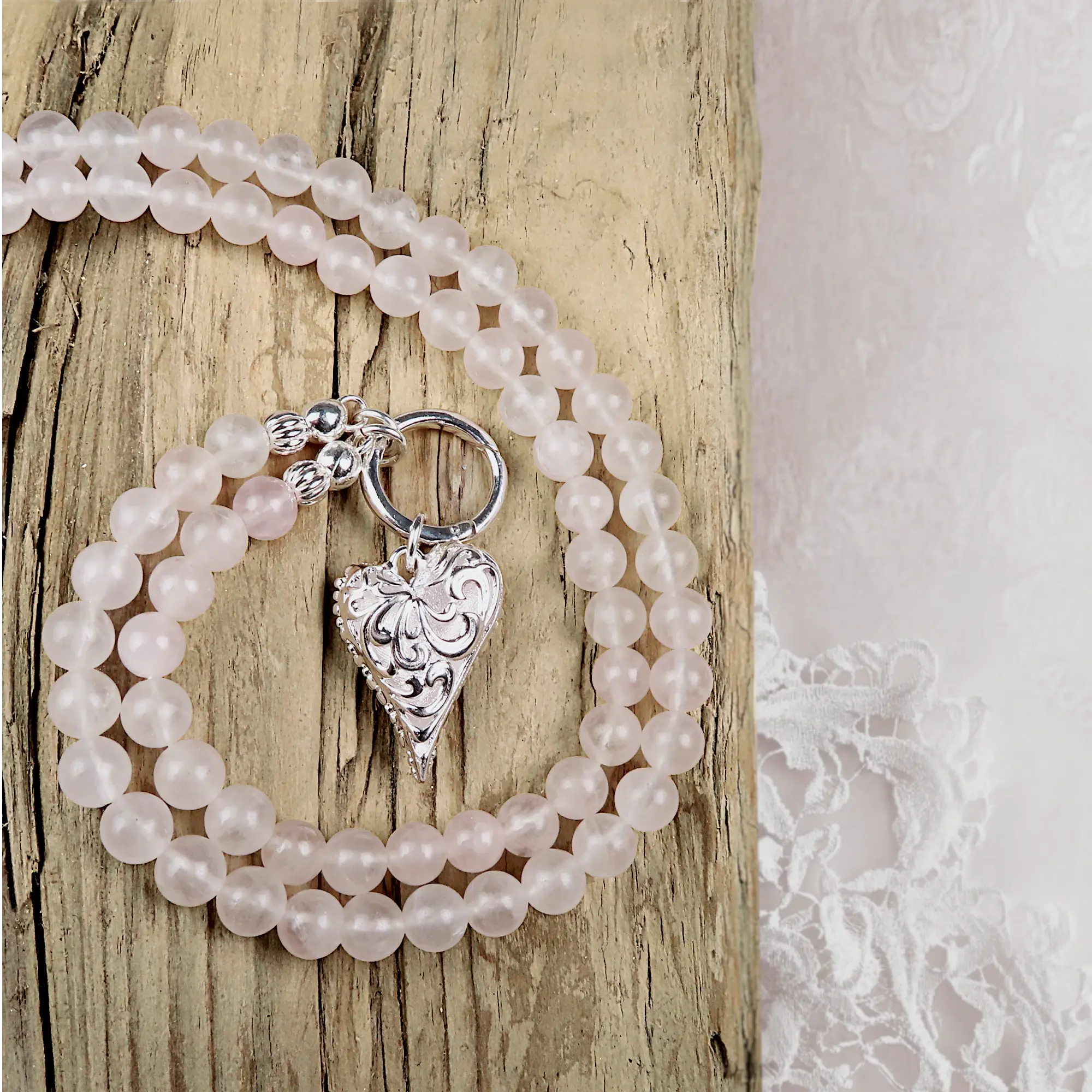 Silber Halskette mit Rosenquarz