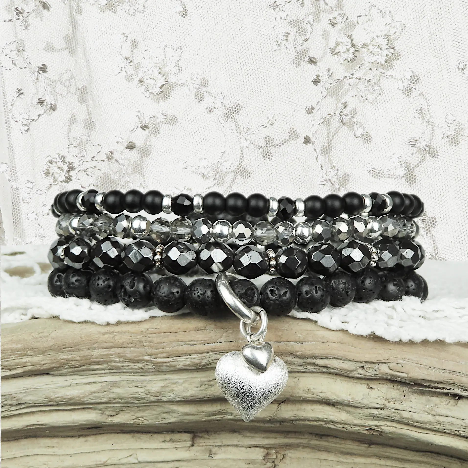 Silber Armband mit Lavastein