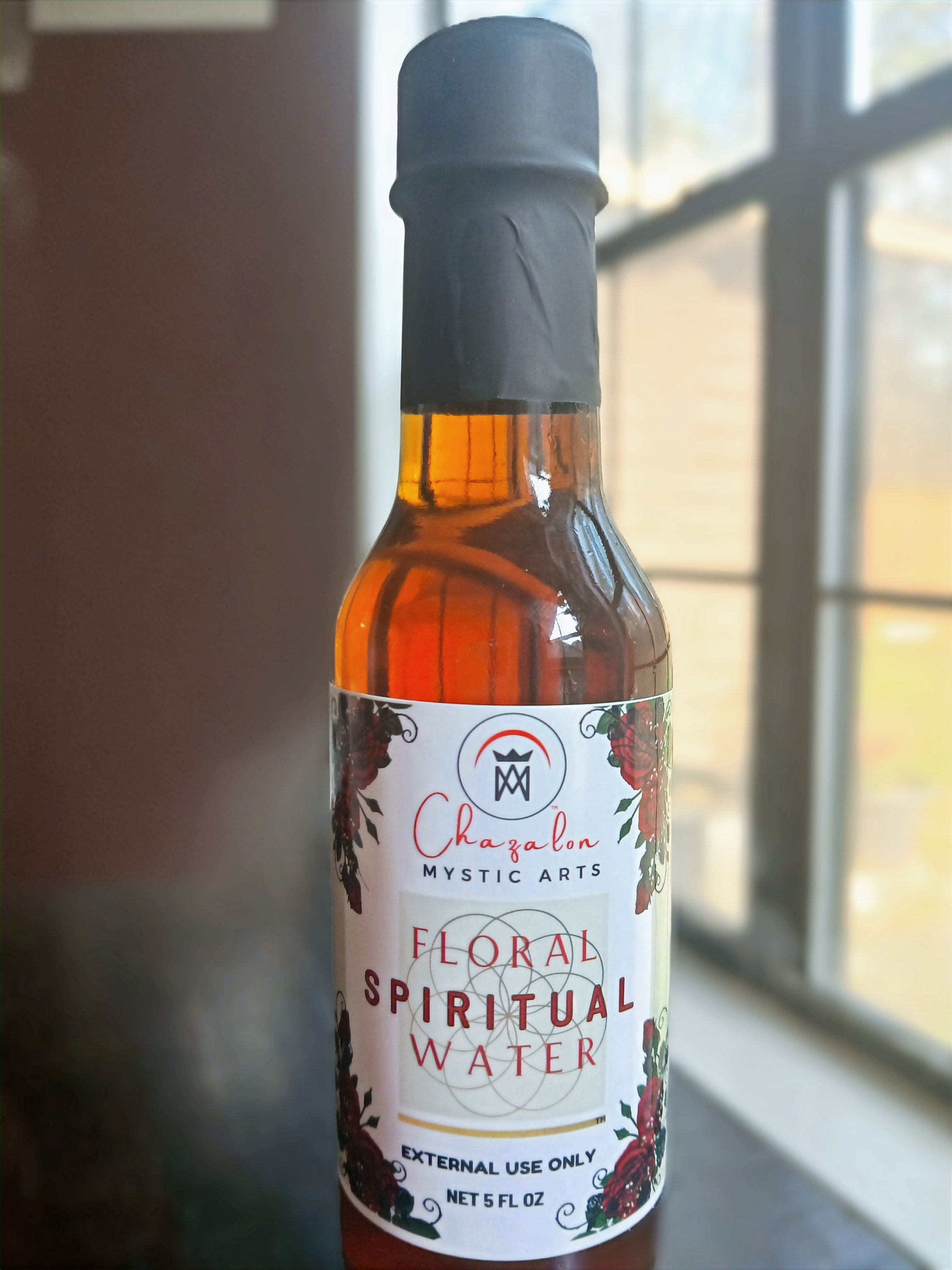 closeup bottle of Floral Spiritual Water