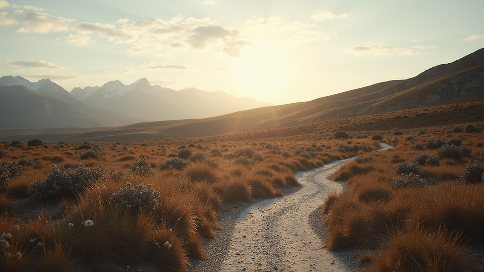 Eye-level view of a serene landscape with a winding path
