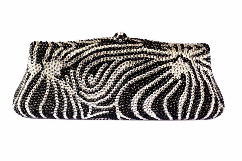 Thumbnail: "Webbed" Black & Crystal Clutch Handbag