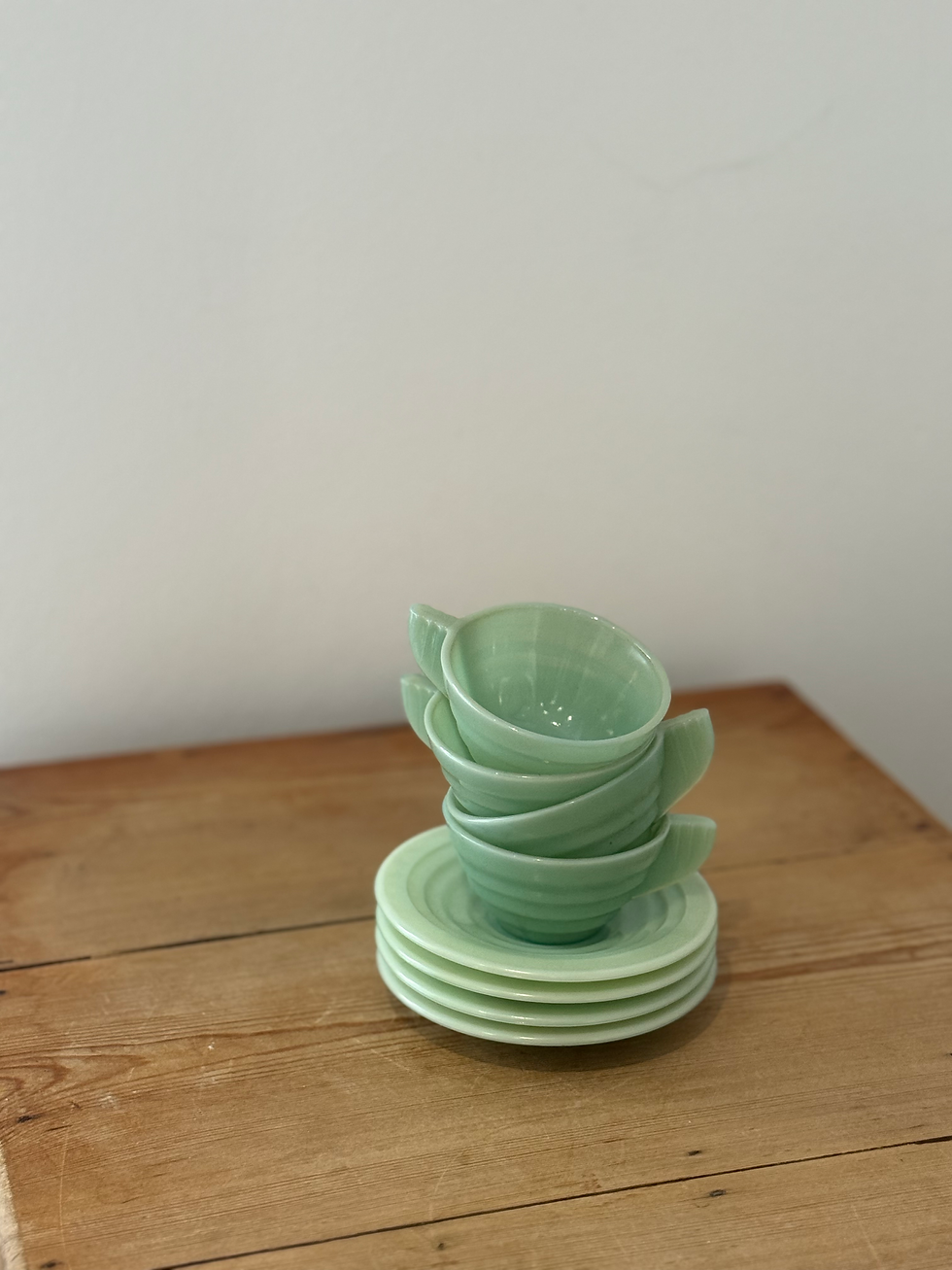 Thumbnail: Belgian Art Deco Jadeite Cup & Saucer Set