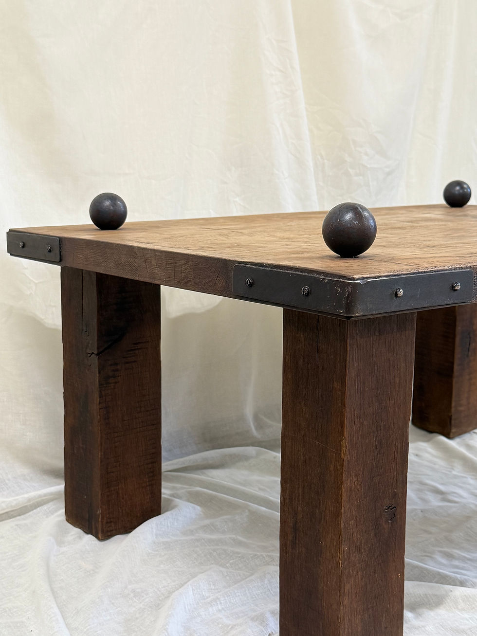 Thumbnail: Brutalist Solid Oak & Iron Coffee Table